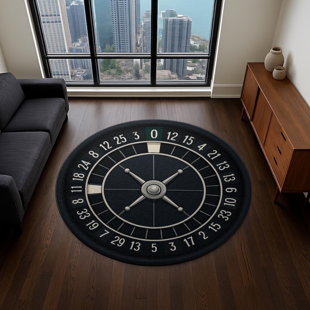 Roulette Rug Roulette Wheel Round Rug: Black Dial, Casino Numbers - Etsy
