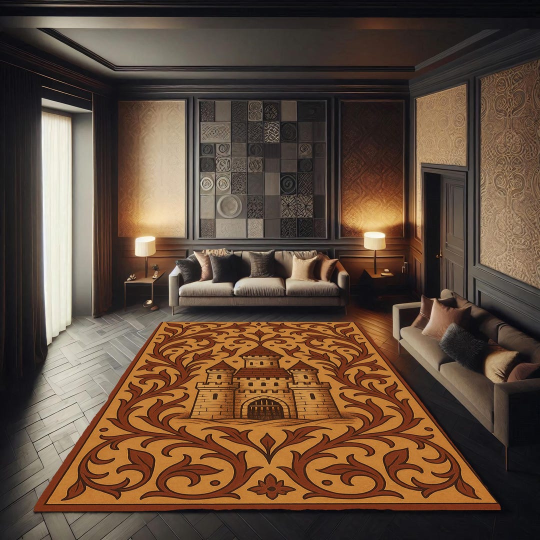 Fairytale Castle Rug With Ornamental Frame, Medieval Storybook Design ...