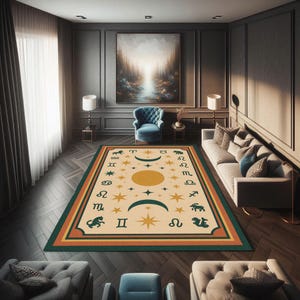 Alfombra del Zodiaco Celestial con Diseño de Constelaciones Estrelladas para Interiores Cósmicos, Alfombra con Símbolos Astrológicos, Alfombra Decorativa con Horóscopo Místico