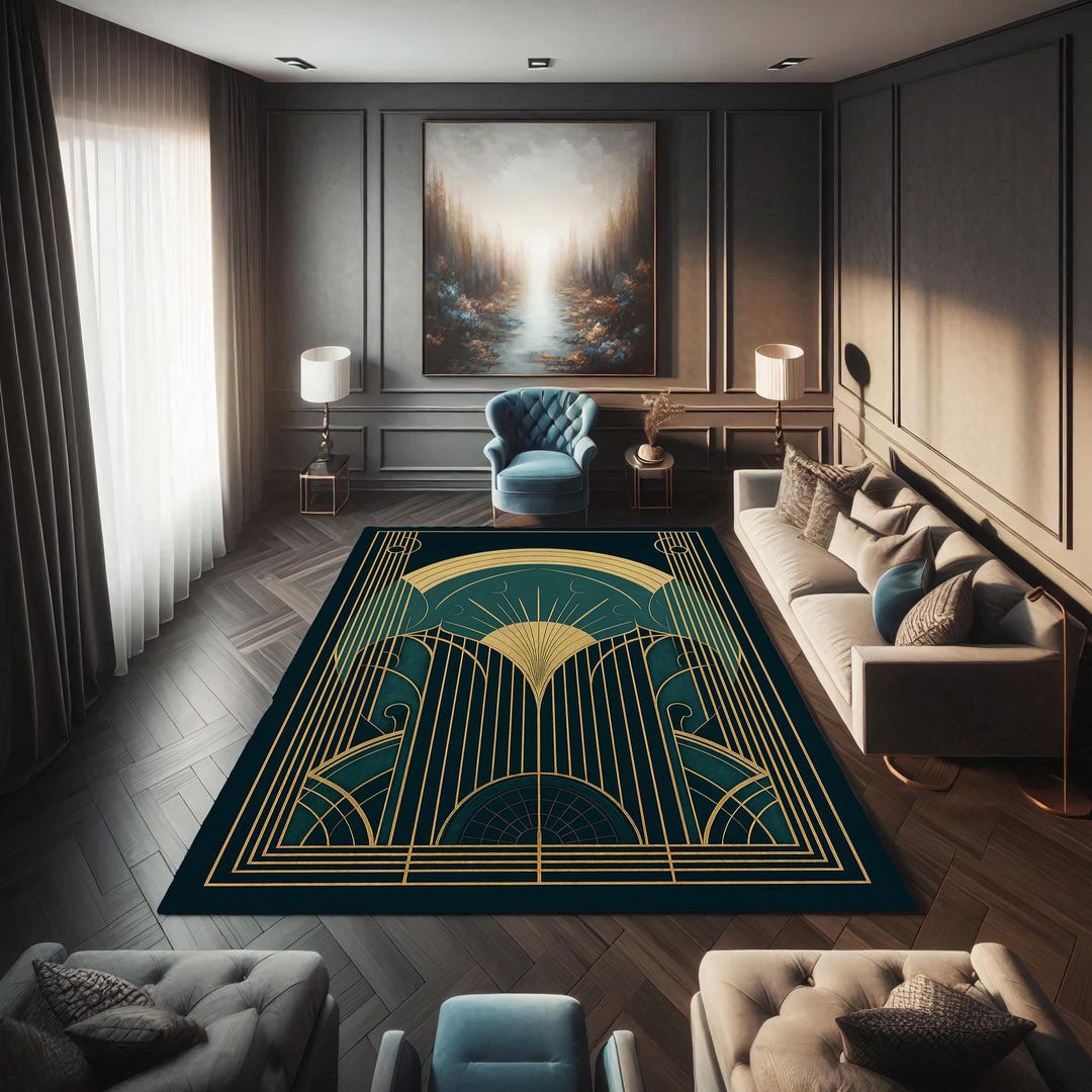 Art Deco Rug: Black & Gold Geometric Gatsby Glamour - Etsy