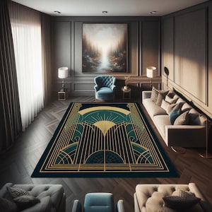 Art Deco Luxury Rug, Elegant Black Gold Modern Rug, Sophisticated Gatsby Glamour Rug, Timeless Geometric Statement Rug, Classic Deco Art Rug
