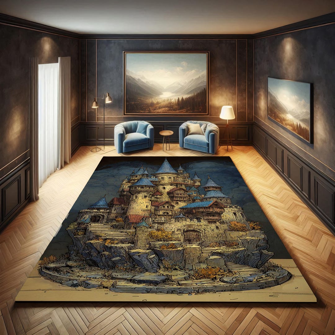 Knight Castle Rug Castlecore Gothic Castle Rug: Stormy Blue Towers, Dark Fantasy Medieval ...