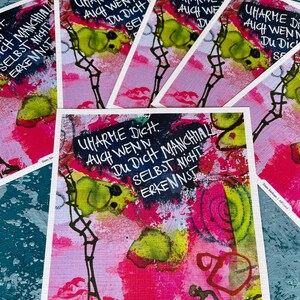 Carte artistique « Câline-toi… » – Papier lin 148 x 148 mm | Carte de vœux colorée avec inscription | Acrylique et aquarelle | Lot de 3 cartes