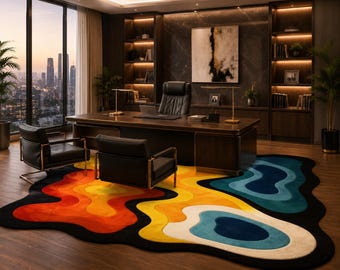 Hand Tufted Abstract Area Rug, Colorful Modern Wool Rug, Irregular Shape Carpet, Luxury Artistic Rug, Designer Statement Rug for Living Room