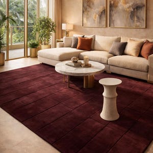 Hand Tufted Burgundy Wool Rug: Plush New Zealand Wool, Modern Decor