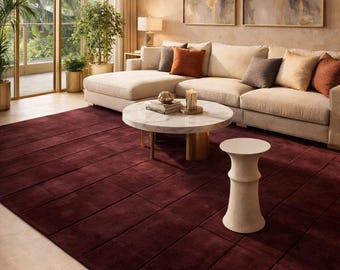 Hand Tufted Burgundy Wool Rug: Plush New Zealand Wool, Modern Decor