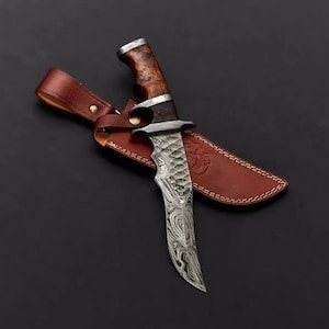 Benutzerdefinierte handgemachte Damast Jagdmesser Hand geschmiedet Damast-Stahl Messer Rosenholz & Damaszener Schutz Griff mit Scheide Geschenk für Ihn