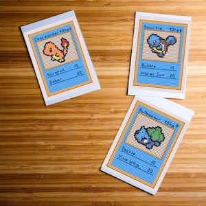 Cross Stitch Squirtle, Bulbasaur and Charmander Pokémon, Beginner Embroidery Pattern, Cute Cartoon Design, Crafting Pattern for Kids