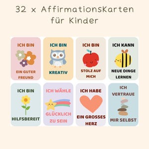 32x Affirmationskarten für Kinder Cartes de vœux pour enfants en allemand imprimable