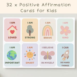 32 carte di affermazione positiva per bambini Carte di affermazione stampabili