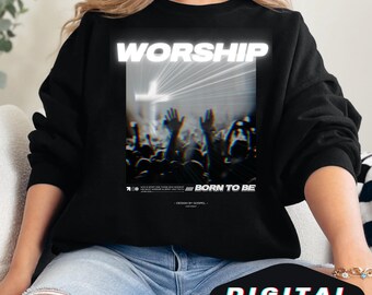 Born to Be Worship – Christian Digital Print Design, Neon Worship Art, Faith-Based T-Shirt PNG File