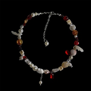 Handmade necklace, necklace, pearl necklace, cute necklace in grunge style, red tears, crystal necklace, y2k style necklace