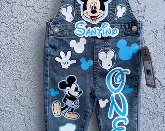 Custom Disneyland / Mickey inspired Birthday kids overalls outfit