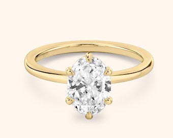 6-Prong Oval Moissanite Engagement Ring: 14k Gold Solitaire