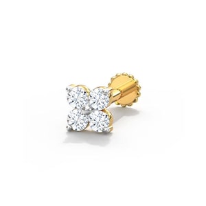 Perno da naso in oro 14k con moissanite e diamanti: gioielli minimalisti fatti a mano