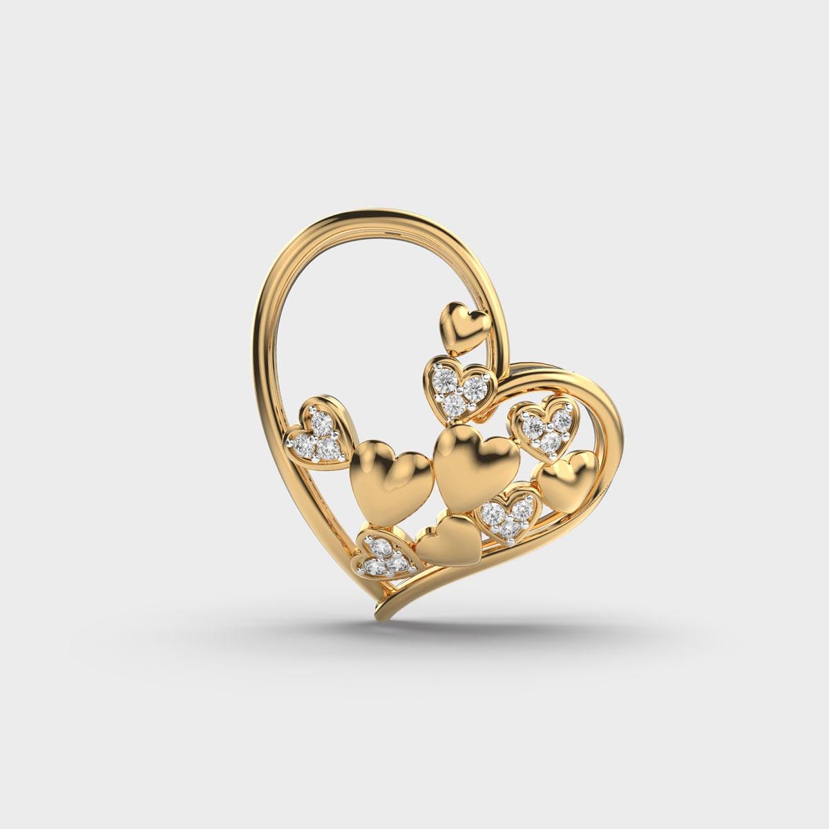 Colgante de corazón de moissanita con detalles de diamantes en oro de 14 k
