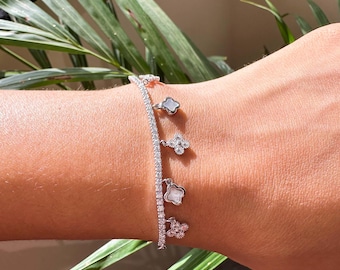 Diamond Clover Bracelet: Floral Sterling Silver & Solid Gold