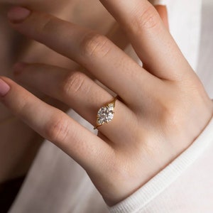 Round Cut Moissanite Solitaire Engagement Ring: 925 Sterling Silver or Gold