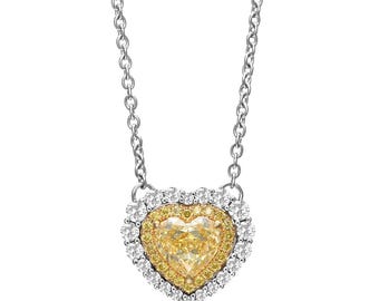 Heart Cut Diamond Halo Pendant: Fancy Yellow 18k Gold Jewelry