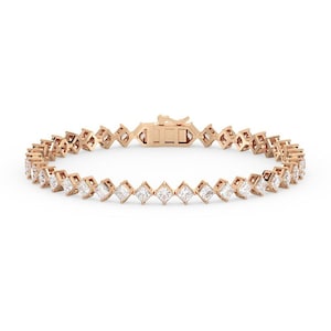 Princess Shape Moissanite Diamond Tennis Bracelet, Princess Bracelet, Diamond Tennis Bracelet, Perfect Gift For Anniversary, 18k Gold Gift