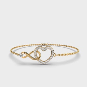 0.49 Carat Round Cut Moissanite Diamond Eternal Love Bracelet, 18k White Gold Jewlery, Silver Jewelry, Heart Shaped Fancy Bracelet