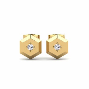 Moissanite Diamond Hexagonal Stud Earrings: Sterling Silver or Gold