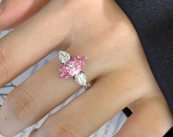 Light Pink Marquise CZ Ring: 18K Gold or Sterling Silver