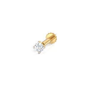 Perno da naso con diamante Moissanite: oro giallo 14k, taglio rotondo