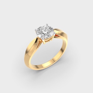Anillo solitario de moissanita y diamante: anillo de bodas de plata de ley y oro de 18 quilates