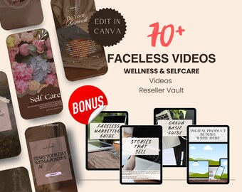 70 Wellness and Selfcare Faceless Reels Videos Master Resell Rights & PLR Faceless Marketing Guide MRR PLR Digital Products Instagram Reels
