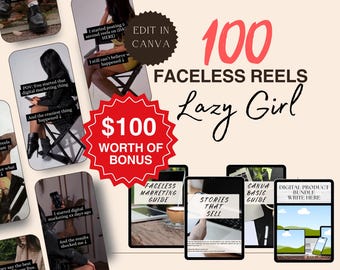 100 Lazy Girl Faceless Reels Videos Master Resell Rights & PLR Faceless Marketing Guide MRR PLR Digital Products Instagram Reels