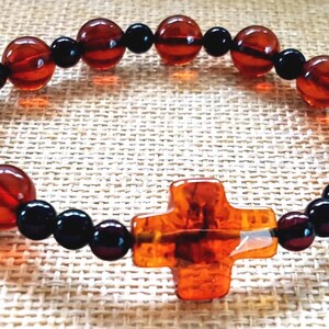 Baltic Amber Rosary Bracelet with Cross – Unisex Round Beads