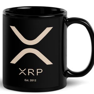 XRP Ripple Cryptocurrency Mug - Black with GOLDEN Logo & &#39;Est 2012&#39; Graphic | Perfect Gift for Crypto Enthusiasts, XRP Coffee Mug, Tea Cup,
