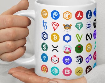 CRYPTOCURRENCY LOGO MUG - Size Options, Coffee Mug, Tea Cup, Crypto Symbols, Bitcoin , Xrp, Ethereum,Altcoin Logos,Crypto Merch,Gift for him