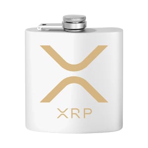 May include: White stainless steel flask with a silver lid and a gold XRP logo. The flask has a capacity of 237 ml.