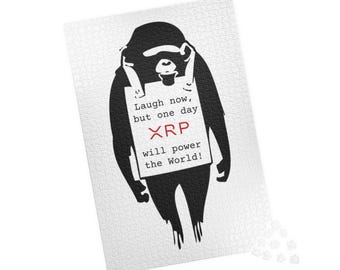 XRP Ripple Puzzle - Banksy-style Monkey Holding Sign 'XRP will power the World' Puzzle, XRP Ripple Merch, Gift for Him, Unique Gift