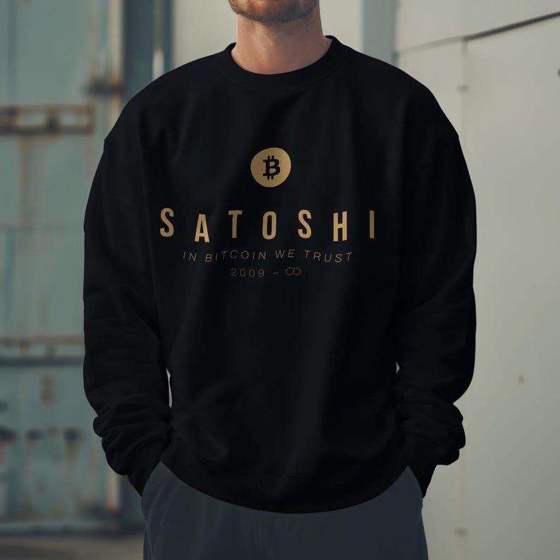 Satoshi Btc Bitcoin Sweatshirt, Black & Navy, Bitcoin Clothing, Bitcoin Apparel, Bitcoin Merch, Bitcoin Gift, Btc Sweater,Satoshi Btc Shirt