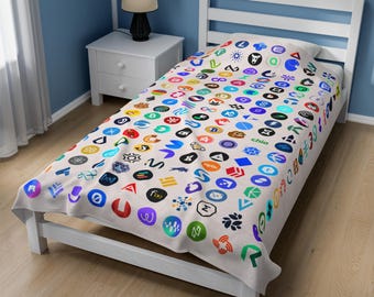 Crypto Blanket 198 popular Cryptocurrency Logos, Crypto Bed Throw, Velveteen Plush Blanket, Home Decor, Bitcoin Crypto Gift