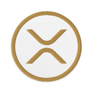 May include: A gold embroidered patch with a white background and a stylized "X" design.