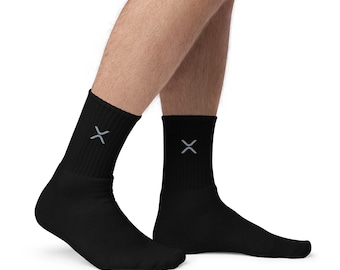 XRP Socks with Grey Logo Embroidery, Embroidered Crypto Socks, Cryptocurrency Enthusiast Gift, XRP Ripple Merchandise