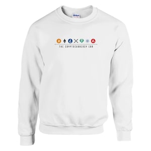 Unique Sweatshirt featuring Crypto Logos - Bitcoin, Ethereum, XRP, Litecoin & Tether, Cryptocurrency Merch, Crypto Pullover,Crypto Gift Idea