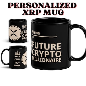 PERSONALIZED XRP Ripple Black Glossy Ceramic Mug - Size Options, Black & Golden Design, Customizable Xrp Mug, XRP Ripple Gift, Xrp Merch