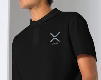 Chices XRP Ripple Polo T-Shirt mit SILBERNER Logo Stickerei - Schwarz, Marineblau, Grau, Weiß - Regular Fit - Geschenk für Ihn, schickes Xrp Shirt