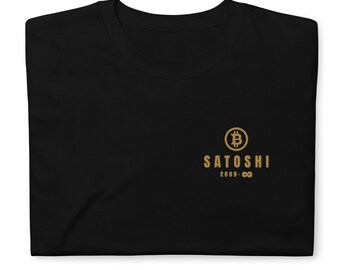 GOLDEN EMBROIDERED SATOSHI Bitcoin T-Shirt,Bitcoin Clothing,Satoshi Apparel,Bitcoin Satoshi Merch, Bitcoin Satoshi Gift,Bitcoin Satoshi Gift