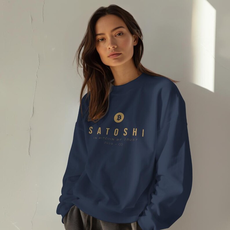 Satoshi Btc Bitcoin Sweatshirt, Black & Navy, Bitcoin Clothing, Bitcoin Apparel, Bitcoin Merch, Bitcoin Gift, Btc Sweater,Satoshi Btc Shirt
