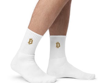 Bitcoin Socks with Golden Logo Embroidery, BTC Socks Embroidered, Cryptocurrency Enthusiast Gift, Bitcoin BTC Merchandise