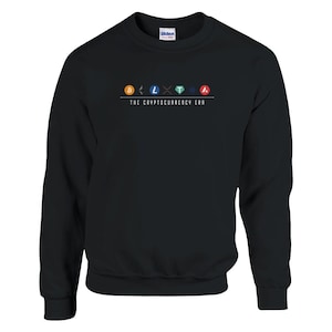 Unique Sweatshirt featuring Crypto Logos - Bitcoin, Ethereum, XRP, Litecoin & Tether, Cryptocurrency Merch, Crypto Pullover,Crypto Gift Idea