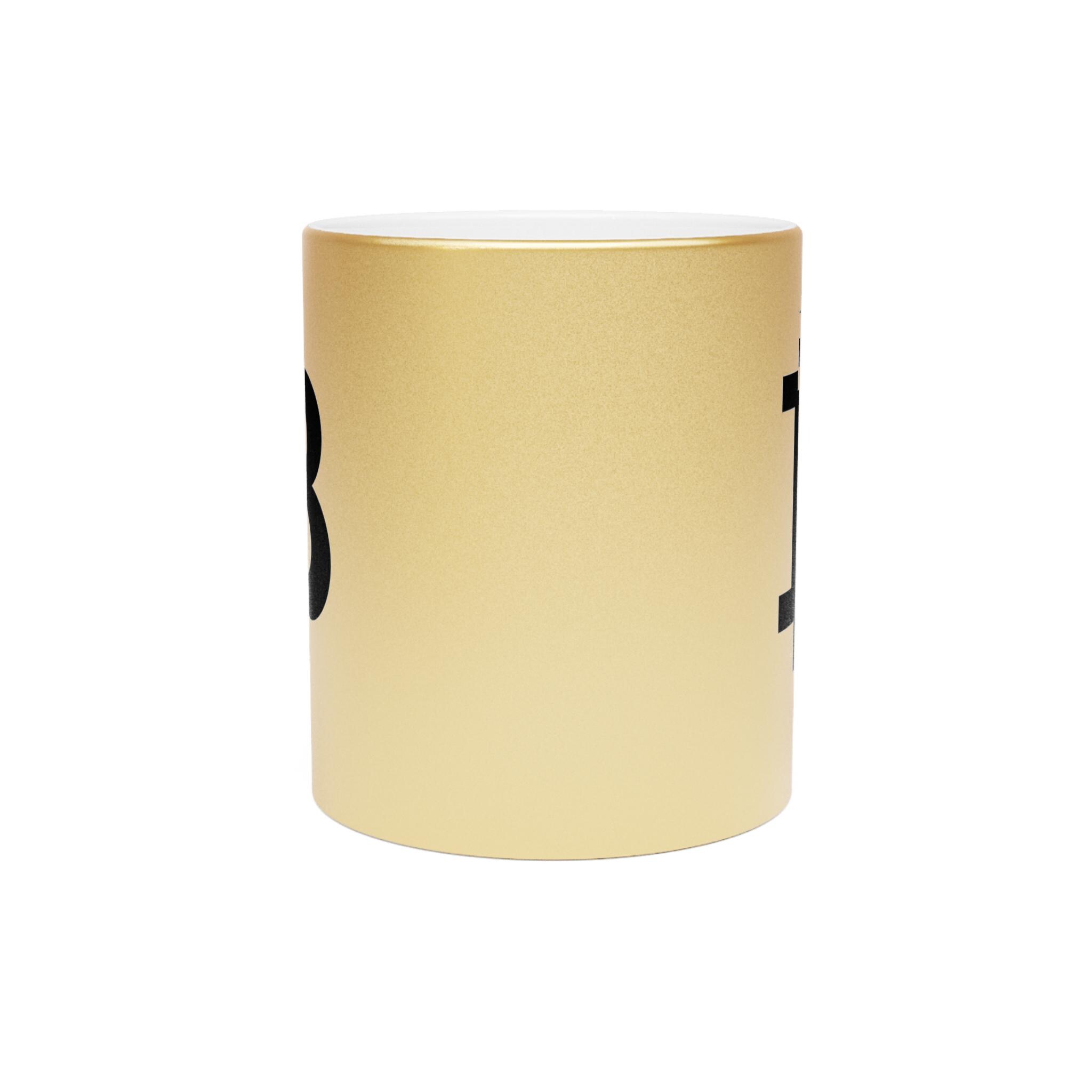 GOLDEN ビットコインマグ 11オンス  (0.33l)、メタリックマグ、スタイリッシュなオフィス装飾、冷たい飲み物と温かい飲み物、コーヒーマグ、ティーカップ、ドリンクウェア、ビットコイングッズ、BTC