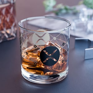 XRP Ripple Rocks Glass, 10oz - Crypto Drinkware, Whiskey Glass, Bar Accessories, Unique Gift, Gift for Him, Xrp Merch, Xrp Design, Xrp Gift