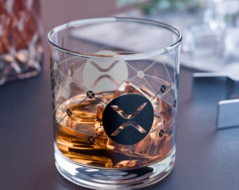 XRP Ripple Rocks Glass, 10oz - Crypto Drinkware, Whiskey Glass, Bar Accessories, Unique Gift, Gift for Him, Xrp Merch, Xrp Design, Xrp Gift